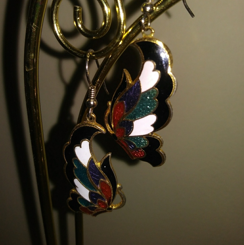 Vintage Cloisonne Pierced Earrings